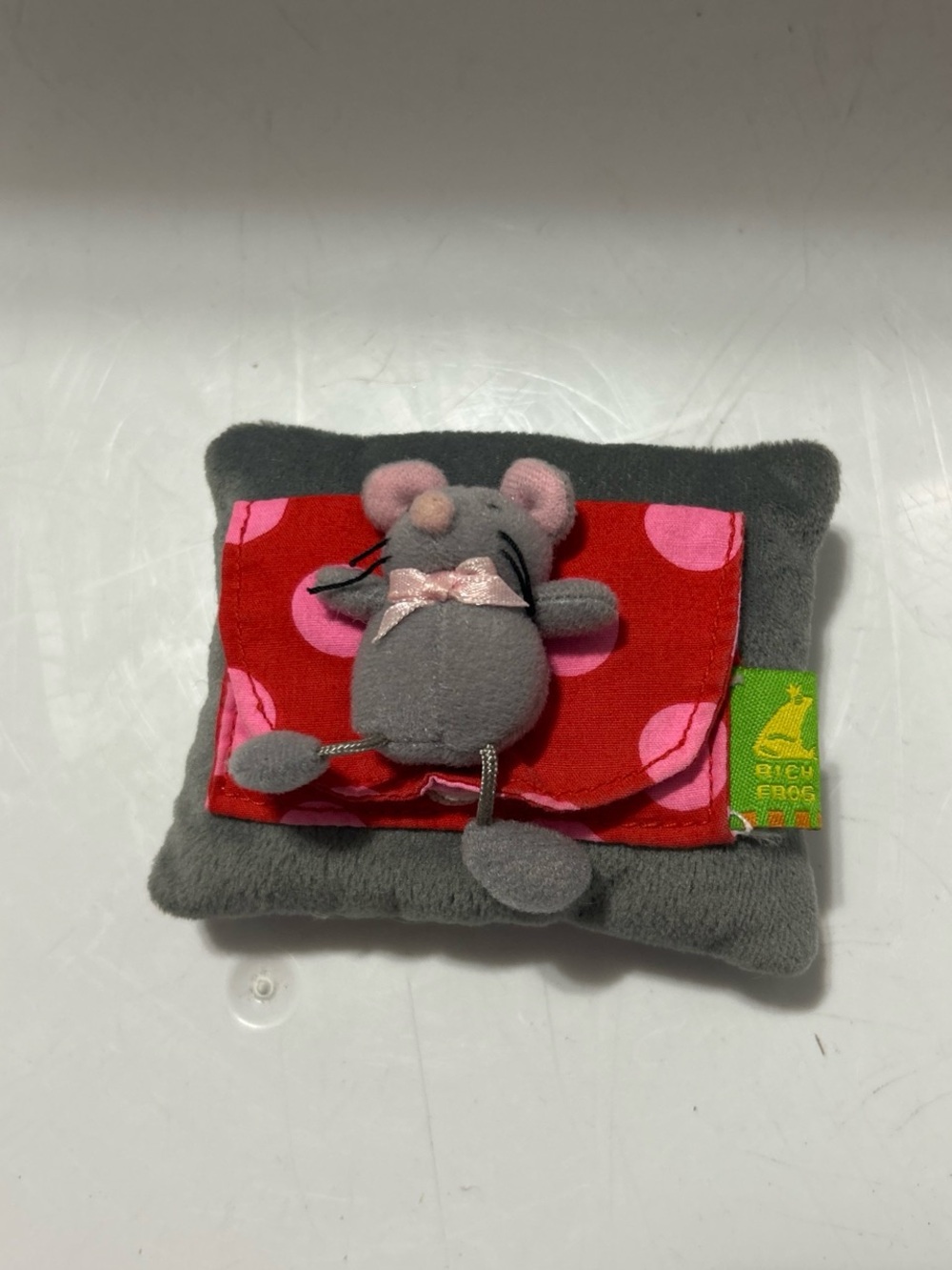 Rich Frog Grey Mouse Plush Pillow with Red Polka Dot Blanket